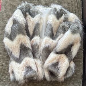 12th Tribe Gray and Cream Faux Fur Jacket